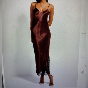 Burgundy Satin Slip Dress with Black Lace